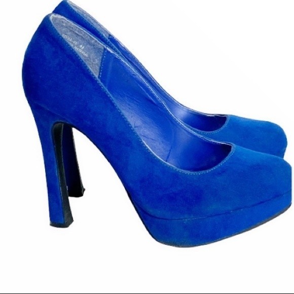 Vintage Anne Michelle Heels stiletto 5" Faux suede Royal Blue size 8.5 - Picture 7 of 15
